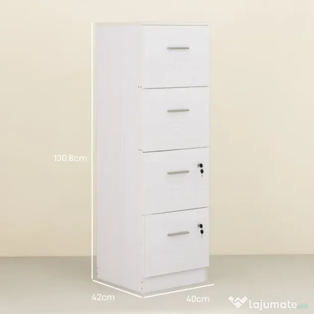 HOMCOM Sertar 4 Încuietoare A4 Alb | Aosom Romania