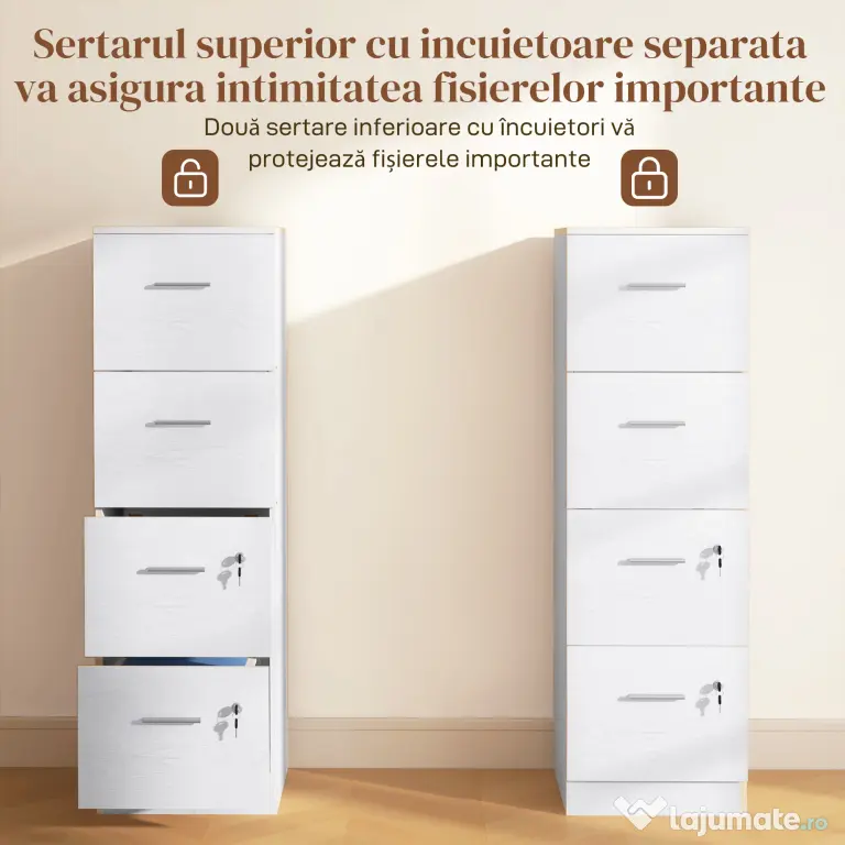 HOMCOM Sertar 4 Încuietoare A4 Alb | Aosom Romania