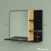 HOMCOM Oglindă de Baie cu Poliță, Oglindă Montată pe Perete, Oglindă cu 4 Rafturi de Depozitare pentru Machiaj, 45x15x58.5 cm, Negru | Aosom Romania