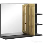 HOMCOM Oglindă de Baie Modernă de Perete cu 4 Rafturi din Lemn, 45x15x58.5cm, Negru