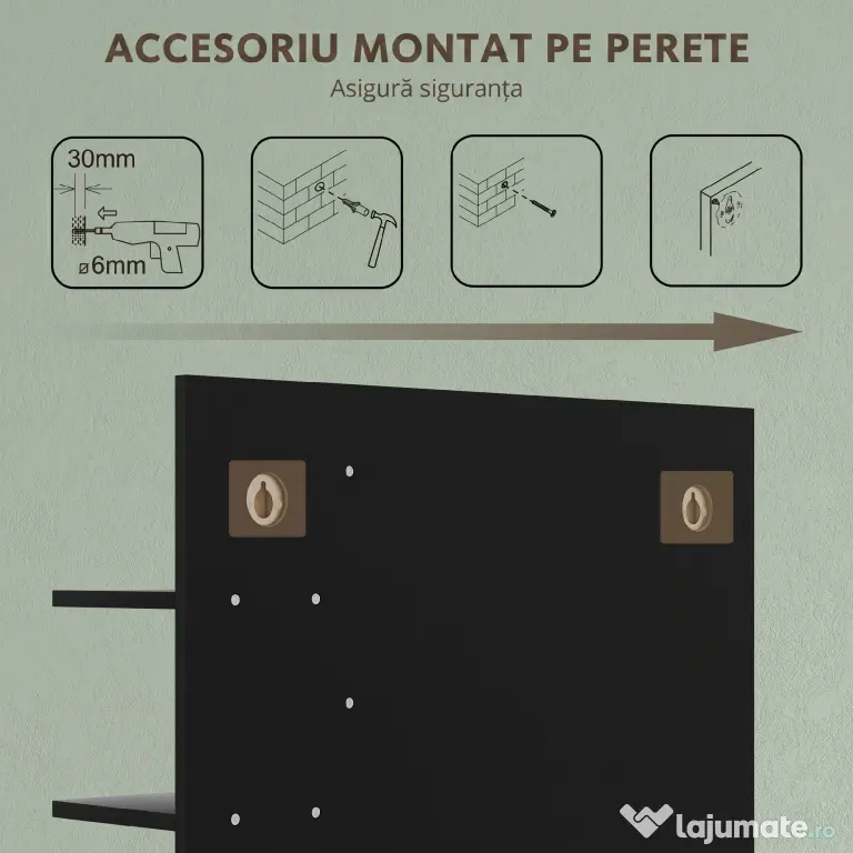 HOMCOM Oglindă de Baie Modernă de Perete cu 4 Rafturi din Lemn, 45x15x58.5cm, Negru