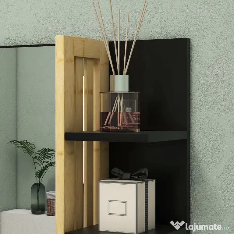 HOMCOM Oglindă de Baie Modernă de Perete cu 4 Rafturi din Lemn, 45x15x58.5cm, Negru