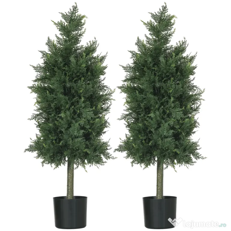 HOMCOM Arbori Topiari de Cedru Artificial, Set de 2 Plante Artificiale în Ghivece, Plante Decorative, 38x12.5x90 cm, Verde | Aosom Romania