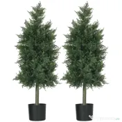 HOMCOM Arbori Topiari de Cedru Artificial, Set de 2 Plante Artificiale în Ghivece, Plante Decorative, 38x12.5x90 cm, Verde | Aosom Romania 