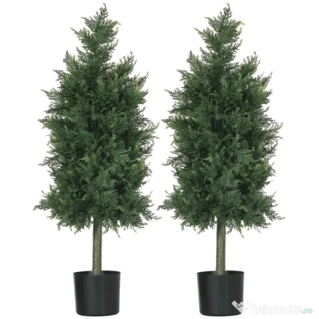 HOMCOM Arbori Topiari de Cedru Artificial, Set de 2 Plante Artificiale în Ghivece, Plante Decorative, 38x12.5x90 cm, Verde | Aosom Romania
