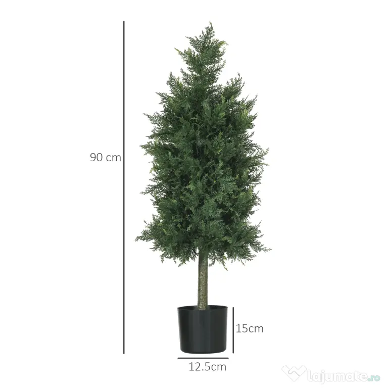HOMCOM Arbori Topiari de Cedru Artificial, Set de 2 Plante Artificiale în Ghivece, Plante Decorative, 38x12.5x90 cm, Verde | Aosom Romania