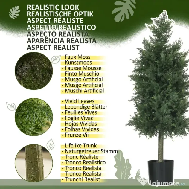 HOMCOM Arbori Topiari de Cedru Artificial, Set de 2 Plante Artificiale în Ghivece, Plante Decorative, 38x12.5x90 cm, Verde | Aosom Romania