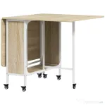 HOMCOM Masă de Dining Pliabilă pentru 6 Persoane, cu Raft, din Lemn și Metal, 130x80x74 cm, Alb și Culoare Lemn