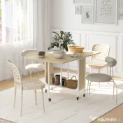 HOMCOM Masă Pliabilă pentru 4-6 Persoane, Masă cu Spațiu Economic, Raft și 6 Roți, 130x80x74 cm, Lemn Natural | Aosom Romania 