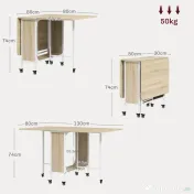 HOMCOM Masă Pliabilă pentru 4-6 Persoane, Masă cu Spațiu Economic, Raft și 6 Roți, 130x80x74 cm, Lemn Natural | Aosom Romania 