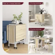 HOMCOM Masă Pliabilă pentru 4-6 Persoane, Masă cu Spațiu Economic, Raft și 6 Roți, 130x80x74 cm, Lemn Natural | Aosom Romania 