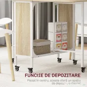 HOMCOM Masă Pliabilă pentru 4-6 Persoane, Masă cu Spațiu Economic, Raft și 6 Roți, 130x80x74 cm, Lemn Natural | Aosom Romania 