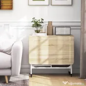 HOMCOM Masă Pliabilă pentru 4-6 Persoane, Masă cu Spațiu Economic, Raft și 6 Roți, 130x80x74 cm, Lemn Natural | Aosom Romania 
