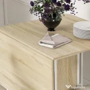 HOMCOM Masă Pliabilă pentru 4-6 Persoane, Masă cu Spațiu Economic, Raft și 6 Roți, 130x80x74 cm, Lemn Natural | Aosom Romania 