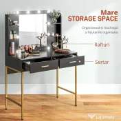 HOMCOM Masă de Machiaj cu Oglindă, 10 Becuri și Taburet Căptușit, 90x45x132,5 cm, Negru | Aosom Romania 