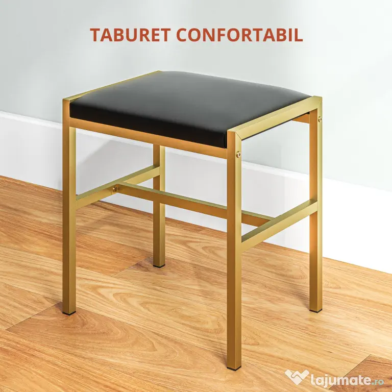 HOMCOM Masă de Machiaj cu Oglindă, 10 Becuri și Taburet Căptușit, 90x45x132,5 cm, Negru | Aosom Romania