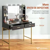 HOMCOM Masă de Machiaj cu Oglindă, 10 Becuri și Taburet Căptușit, 90x45x132,5 cm, Negru | Aosom Romania 