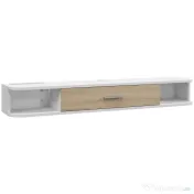 HOMCOM,Suport TV,Cu 2 Rafturi Deschise și Dulap cu Ușă Rabatabilă,MDF,120cm x 26cm x 16cm,Alb, gri | Aosom Romania