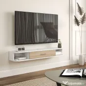 HOMCOM,Suport TV,Cu 2 Rafturi Deschise și Dulap cu Ușă Rabatabilă,MDF,120cm x 26cm x 16cm,Alb, gri | Aosom Romania