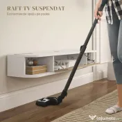 HOMCOM,Suport TV,Cu 2 Rafturi Deschise și Dulap cu Ușă Rabatabilă,MDF,120cm x 26cm x 16cm,Alb, gri | Aosom Romania
