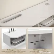HOMCOM,Suport TV,Cu 2 Rafturi Deschise și Dulap cu Ușă Rabatabilă,MDF,120cm x 26cm x 16cm,Alb, gri | Aosom Romania