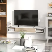 HOMCOM,Suport TV,Cu 2 Rafturi Deschise și Dulap cu Ușă Rabatabilă,MDF,120cm x 26cm x 16cm,Alb, gri | Aosom Romania