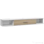 HOMCOM，Suport TV，Cu 2 Rafturi Deschise și Dulap cu Ușă Rabatabilă，MDF，120cm x 26cm x 16cm，Alb, gri