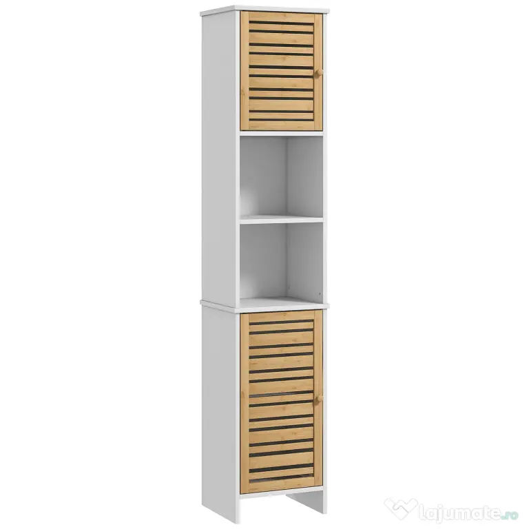 HOMCOM Mobilier Coloană Depozitare Baie bicolore, 2 dulapuri cu raft reglabil și 2 nișe, 35L x 30A x 170Î cm | Aosom Romania