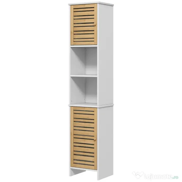 HOMCOM Mobilier Coloană Depozitare Baie bicolore, 2 dulapuri cu raft reglabil și 2 nișe, 35L x 30A x 170Î cm | Aosom Romania