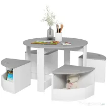 AIYAPLAY Birou Copii, Masă și Scaune pentru Copii din 5 Piese cu Depozitare, pentru Clasă, Creșă, Grădiniță, 78x78x49 cm, Gri