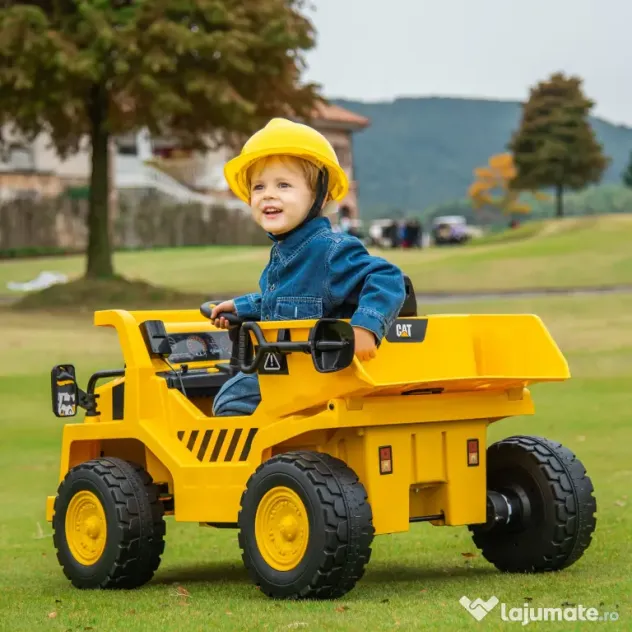AIYAPLAY Excavator de Călărit cu Licență, cu Telecomandă, Tractor pentru Copii cu Cupă, Lopată, Muzică, Difuzor, Faruri, 110x70.5x61.5 cm, Galben