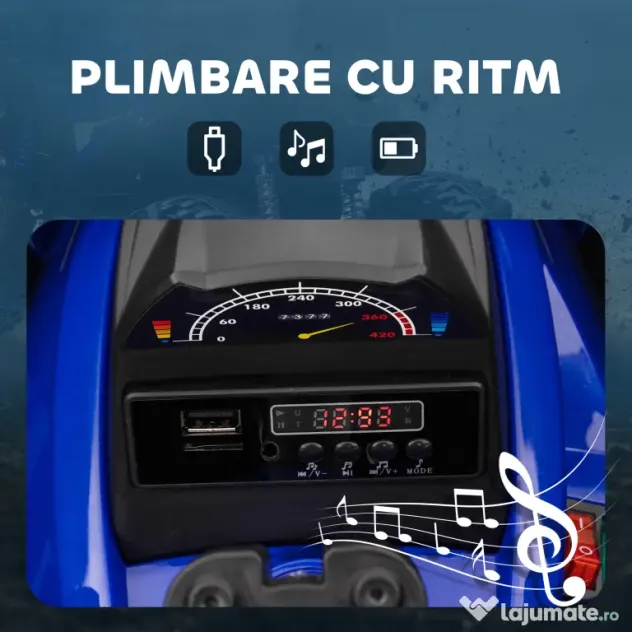HOMCOM ATV Electric pentru Copii 3-5 Ani, Motocicletă Electrică pentru Copii cu Muzică, 100x65x73 cm, Albastru | Aosom Romania