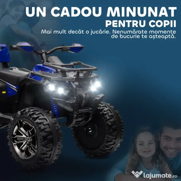 HOMCOM ATV Electric pentru Copii 3-5 Ani, Motocicletă Electrică pentru Copii cu Muzică, 100x65x73 cm, Albastru | Aosom Romania
