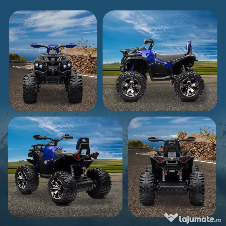 HOMCOM ATV Electric pentru Copii 3-5 Ani, Motocicletă Electrică pentru Copii cu Muzică, 100x65x73 cm, Albastru | Aosom Romania