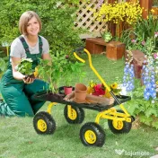 Outsunny Roabă de Grădină cu Mâner și 4 Roți Mari, Capacitate 150 kg, 94x48,5x100 cm, Verde 