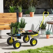 Outsunny Roabă de Grădină cu Mâner și 4 Roți Mari, Capacitate 150 kg, 94x48,5x100 cm, Verde 