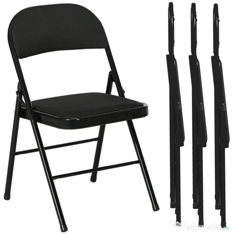 HOMCOM Set de 4 Scaune Pliabile, Scaune Moderne cu Perne din Poliester pentru Acasă și Birou, 45x46x78 cm, Negru | Aosom Romania