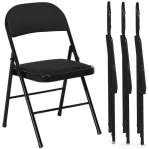 HOMCOM Set de 4 Scaune Pliabile, Scaune Moderne cu Perne din Poliester pentru Acasă și Birou, 45x46x78 cm, Negru | Aosom Romania