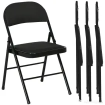 HOMCOM Set de 4 Scaune Pliabile, Scaune Moderne cu Perne din Poliester pentru Acasă și Birou, 45x46x78 cm, Negru | Aosom Romania