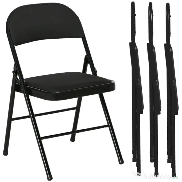 HOMCOM Set de 4 Scaune Pliabile, Scaune Moderne cu Perne din Poliester pentru Acasă și Birou, 45x46x78 cm, Negru | Aosom Romania
