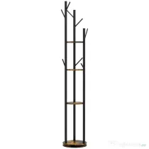HOMCOM Suport Haine, Rotativ, cu 4 Rafturi și 8 Cârlige, stander haine pentru Hol, Dormitor, Living, 30x30x175 cm, Maro Rustic | Aosom Romania