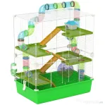 PawHut Cușcă pentru Hamsteri cu 5 Niveluri, cu Tuburi, Căsuță, Rezervor și Roată, din Oțel, PP și PS, 59x36x69 cm, Verde și Alb
