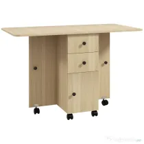 HOMCOM Masă de Bucătărie Pliabilă, Masă Rabatabilă cu Roți și Frâne pentru 6 Persoane, Birou Pliabil cu 2 Sertare și Dulap, pentru Living, 120x60x76.5 cm, Lemn Natural | Aosom Romania