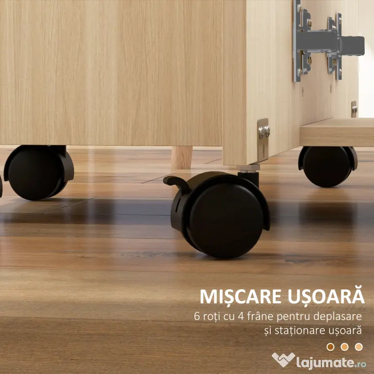 HOMCOM Masă de Bucătărie Pliabilă, Masă Rabatabilă cu Roți și Frâne pentru 6 Persoane, Birou Pliabil cu 2 Sertare și Dulap, pentru Living, 120x60x76.5 cm, Lemn Natural | Aosom Romania