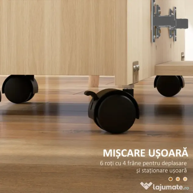 HOMCOM Masă de Bucătărie Pliabilă, Masă Rabatabilă cu Roți și Frâne pentru 6 Persoane, Birou Pliabil cu 2 Sertare și Dulap, pentru Living, 120x60x76.5 cm, Lemn Natural | Aosom Romania