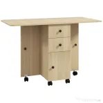 HOMCOM Masă de Bucătărie Pliabilă, Masă Rabatabilă cu Roți și Frâne pentru 6 Persoane, Birou Pliabil cu 2 Sertare și Dulap, pentru Living, 120x60x76.5 cm, Lemn Natural