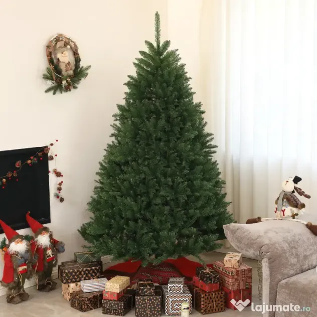HOMCOM Brad artificial de Crăciun de 195 cm cu 1838 de ramuri și bază din oțel pentru interior, verde