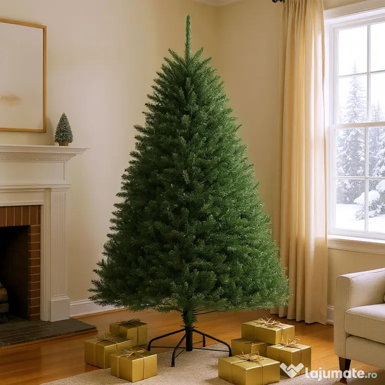 HOMCOM Brad artificial de Crăciun de 195 cm cu 1838 de ramuri și bază din oțel pentru interior, verde