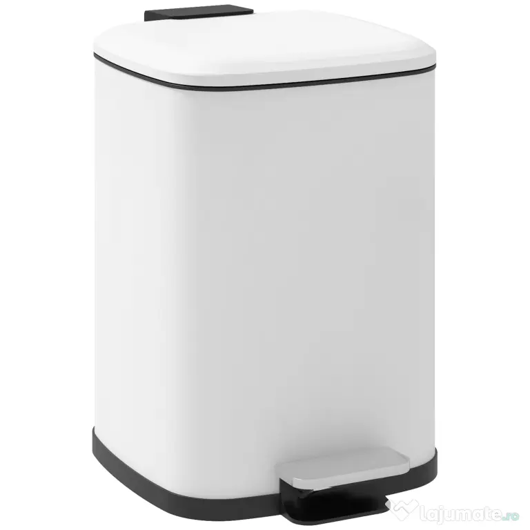 HOMCOM Coș de Gunoi de 12L cu Pedală, Închidere Silențioasă, din Metal și Plastic PP, 24,5x32x34,5 cm, Alb | Aosom Romania