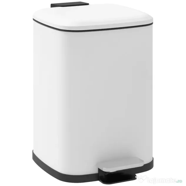 HOMCOM Coș de Gunoi de 12L cu Pedală, Închidere Silențioasă, din Metal și Plastic PP, 24,5x32x34,5 cm, Alb | Aosom Romania